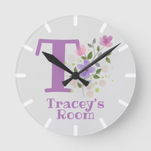 Kinder Schlafzimmeruhr mit Name & Anfangsbuchstabe Runde Wanduhr (Vorderseite)