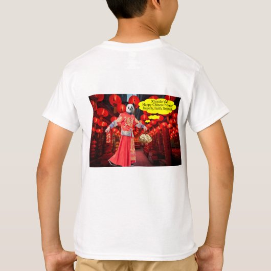 Kinder schlagen. Happy Chinese New Year. Panda/man T-Shirt (Rückseite)