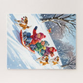 Kinder Schlitten mit Hunden im Snowy Winter Wunder Puzzle (Horizontal)