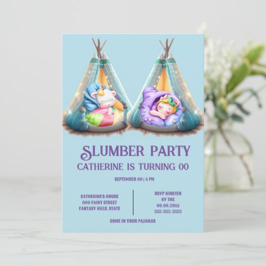 Kinder schlummern schlafout Pyjama Teepe Party Einladung (Stehend Vorderseite)