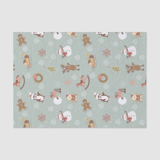 Kinder, Schneemann und Lebkuchen Seidenpapier (Vorderseite)