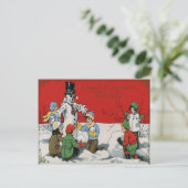 Kinder Schneemann Winter Schnee Postkarte (Stehend Vorderseite)