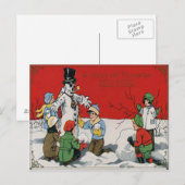 Kinder Schneemann Winter Schnee Postkarte (Vorne/Hinten)