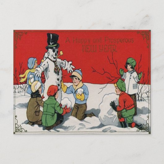 Kinder Schneemann Winter Schnee Postkarte (Vorderseite)