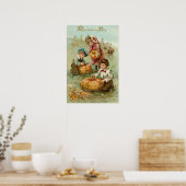 Kinder schnitzen Kürbisse Truthahn Heuhaufen Mais Poster (Küche)