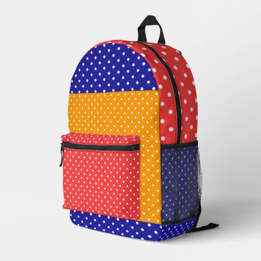 Kinder Schule Reisen Rot Gelb Blau Polka Dots Bedruckter Rucksack (Rückseitige Ecke Rechts)