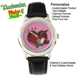 Kinder Schwarzes Leder aus Edelstahl Armbanduhr