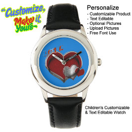 Kinder Schwarzes Leder aus Edelstahl Armbanduhr