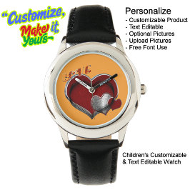 Kinder Schwarzes Leder aus Edelstahl Armbanduhr