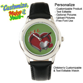 Kinder Schwarzes Leder aus Edelstahl Armbanduhr