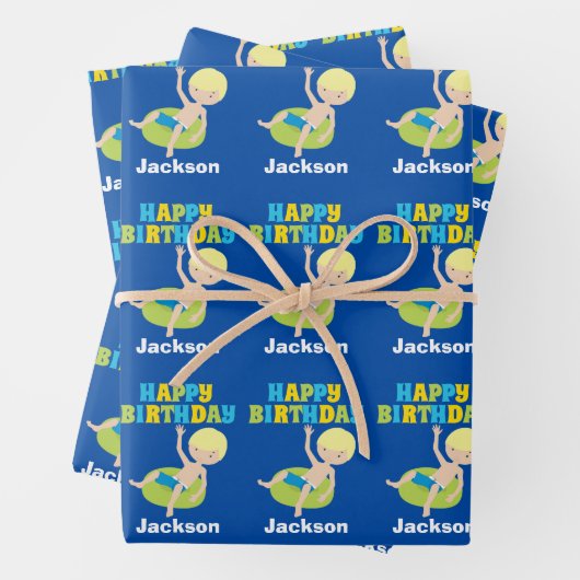 Kinder Schwimmbad Party Blonde Junge Schwimmen Geb Geschenkpapier Set (Beispiel)