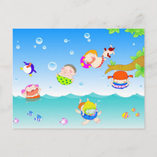 Kinder Schwimmen Postkarte