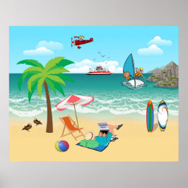 Kinder Segeln, Mama Sonnenbaden - Fun Beach Urlaub Poster