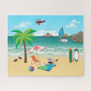 Kinder Segeln, Mama Sonnenbaden - Fun Beach Urlaub Puzzle