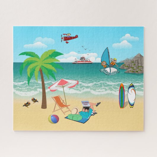 Kinder Segeln, Mama Sonnenbaden - Fun Beach Urlaub Puzzle (Horizontal)