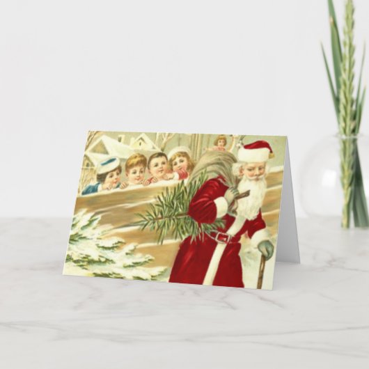 Kinder sehen Santa Grußkarte Feiertagskarte (Vorderseite)