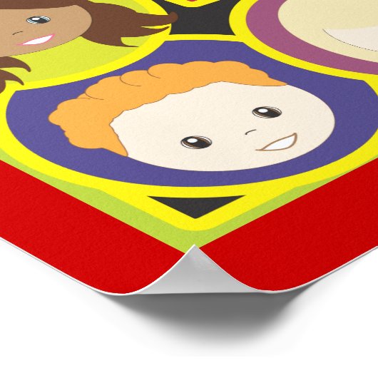 Kinder sehen sich dem Lehrerteam-Poster gegenüber Poster (Ecke)