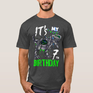 Kinder sein 7. Geburtstag 7 Jahre alt Dino TRe Bir T-Shirt
