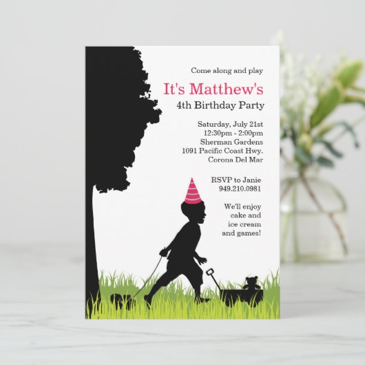 Kinder Silhouette Geburtstagsparty Einladung (Stehend Vorderseite)