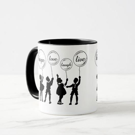 Kinder Silhouette Inspiration Wörter Ballons Tasse (Vorderseite Links)
