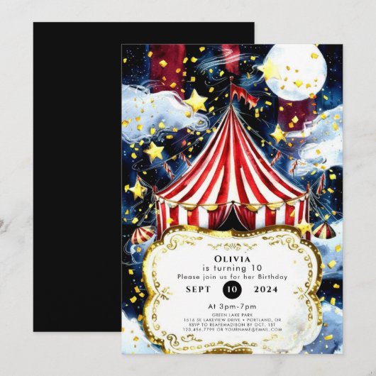 Kinder Simple Circus Geburtstag Einladung (Vorne/Hinten)