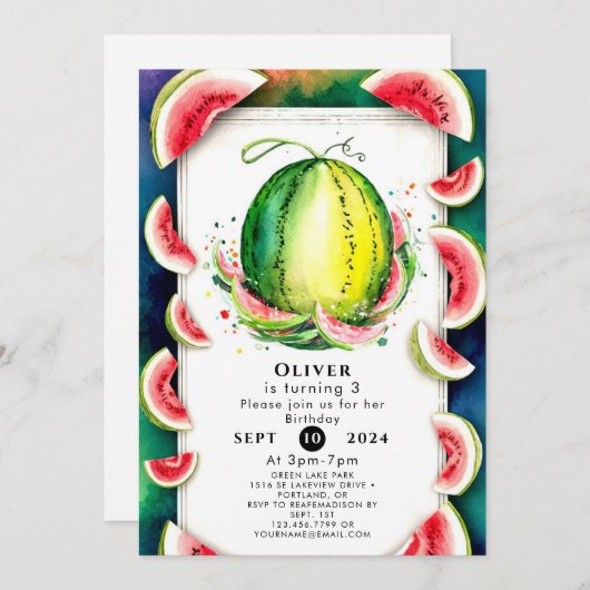 Kinder Simple Watermelon Geburtstag Einladung (Vorne/Hinten)