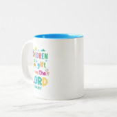 "Kinder sind ein Geschenk" - blau gemacht Zweifarbige Tasse (Vorderseite Links)