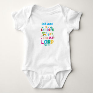 "Kinder sind ein Geschenk des Herrn" (blau) Baby Strampler