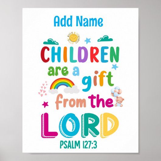 "Kinder sind ein Geschenk des Herrn" (blau) Poster (Vorne)