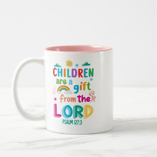 "Kinder sind ein Geschenk" - Made-to-Order Pink Zweifarbige Tasse (Links)