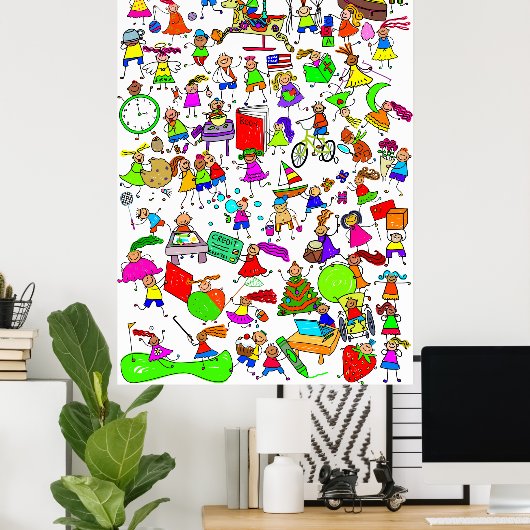 Kinder sind große Niedliche Cartoon Strichmännchen Poster (Heimbüro)