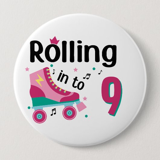 Kinder Skate Party - 9. Geburtstag - Roller Skaten Button (Vorderseite)