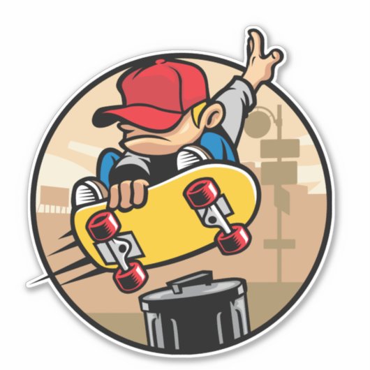 Kinder Skateboarder Aufkleber (Vorderseite)