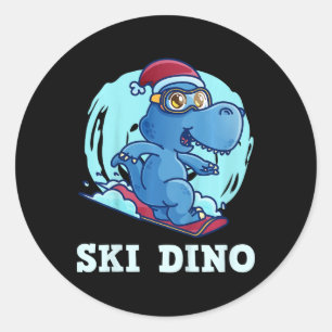Kinder Skifahren Kinder Ski Dino Lustiger Skifahre Runder Aufkleber