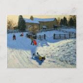 Kinder Sledging Monyash Derbyshire Postkarte (Vorderseite)