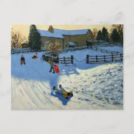 Kinder Sledging Monyash Derbyshire Postkarte (Vorderseite)