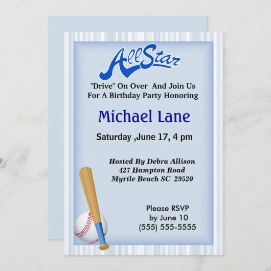 Kinder Softball zum Geburtstag Einladung (Vorne/Hinten)