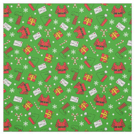 Kinder Spaß Grün und Rotes Weihnachtself Gemustert Stoff