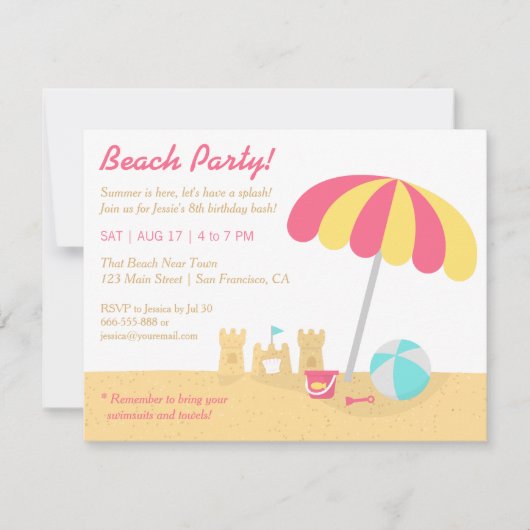 Kinder Spaß Sandcasts Strand Geburtstagsparty Einladung (Vorderseite)