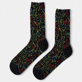 Kinder Spaß Spiel Umriss Neon Schwarz Muster Socken (Linkes Detail)