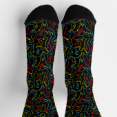 Kinder Spaß Spiel Umriss Neon Schwarz Muster Socken (Oben)