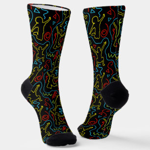 Kinder Spaß Spiel Umriss Neon Schwarz Muster Socken