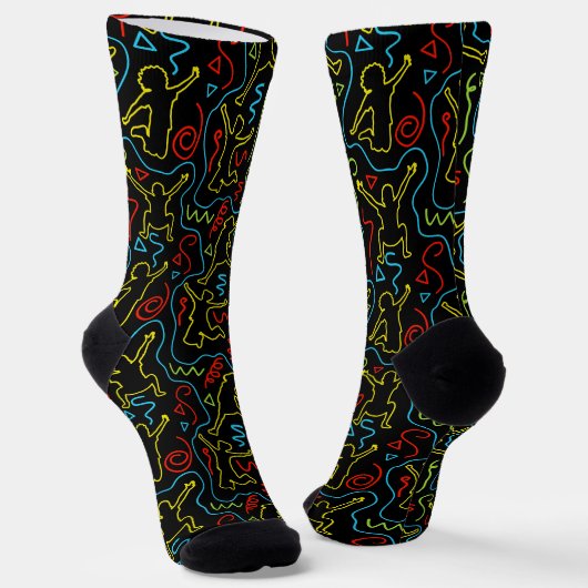 Kinder Spaß Spiel Umriss Neon Schwarz Muster Socken (Gewinkelt)