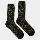 Kinder Spaß Spiel Umriss Neon Schwarz Muster Socken (Rechts)