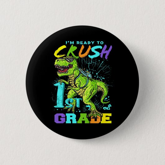 Kinder Spaß T-Rex-T-Shirt erster Klasse Button (Vorderseite)