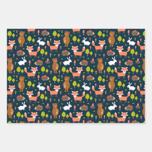 Kinder Spaß Waldtiere Bunny Rabbit Fox Bär Geschenkpapier Set (Vorderseite 2)