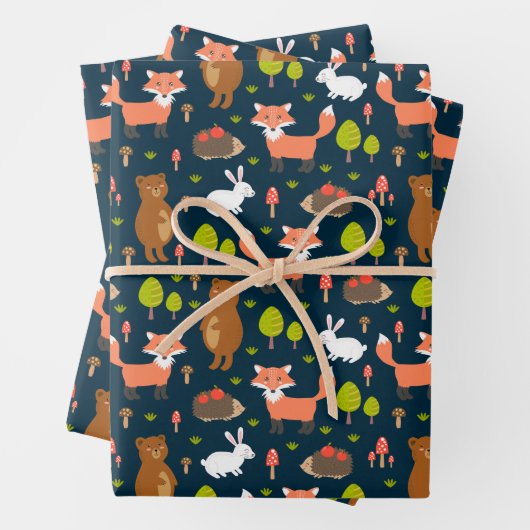 Kinder Spaß Waldtiere Bunny Rabbit Fox Bär Geschenkpapier Set (Beispiel)