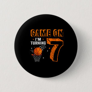 Kinder Spiel On I m Turning 7 Bysketbyll 7. Geburt Button