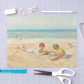 Kinder spielen am Strand Vintage antike Kunst Seidenpapier (Handwerk)