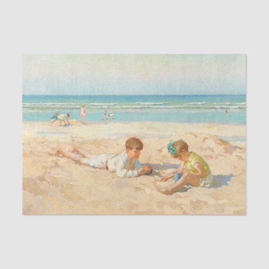 Kinder spielen am Strand Vintage antike Kunst Seidenpapier (Vorderseite)